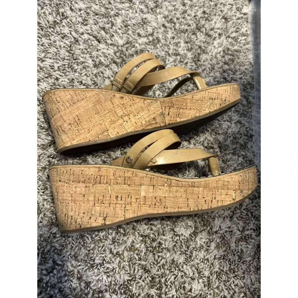 Sam Edelman Reana Wedge Sandals Size 8.5 Cork Strappy Thong Platform Heel 90 Y2K